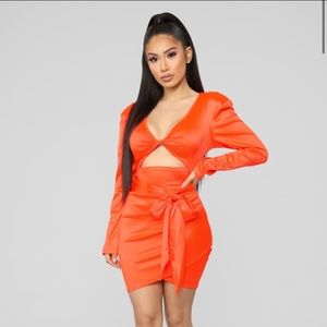 Neon Orange Satin Dress